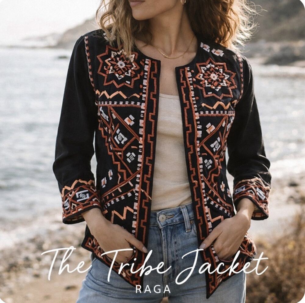 NWT RAGA The Tribe Jacket Boho Embroidered Open Front Anthropologie Style Small